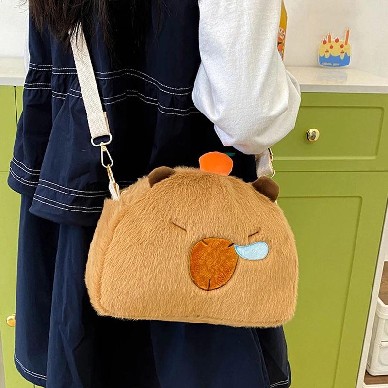 Kawaii capivara mochila de pelúcia para mulheres, desenhos animados versáteis, bolsa crossbody, grande capacidade, sacola, presente infantil, ao ar livre