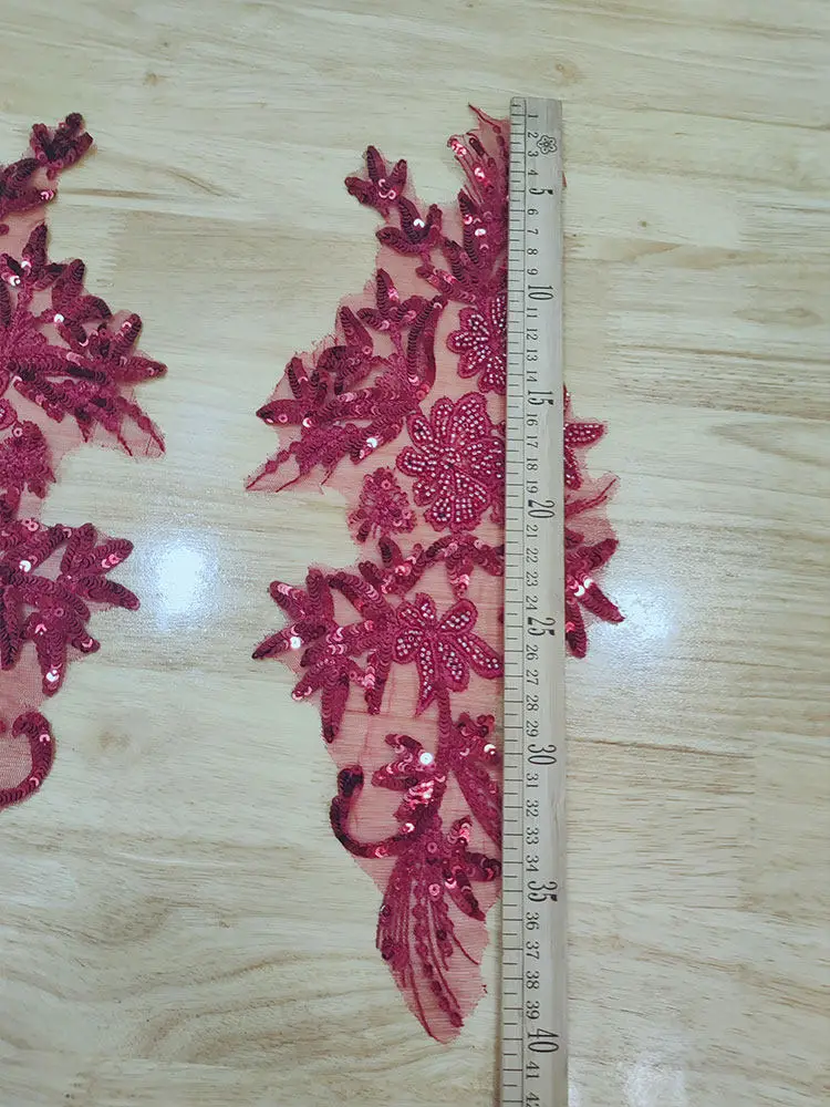 2 Colors Beaded Sequin Bridal Gown Lace Fabric Embroidered Tulle with Floral Appliqued Evening Dress Accessories