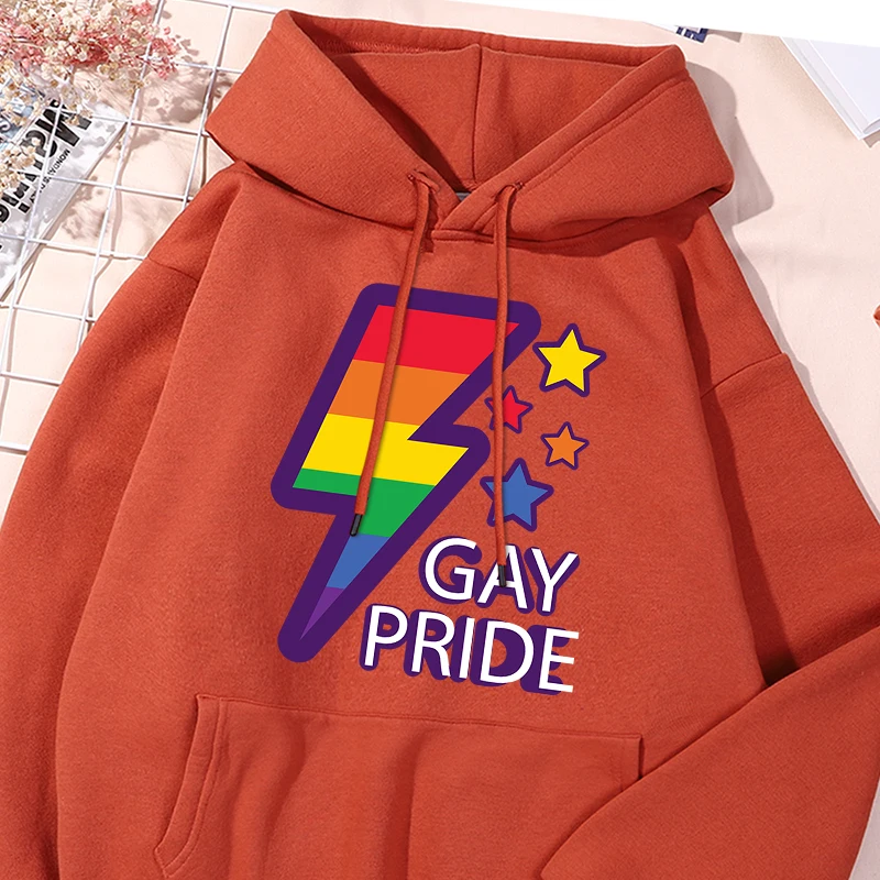 Rainbow Lightning Printed Mens Hoodies Vintage Causal Sweatshirts Fashion Versatile Sportwear Classic Comfortable Pocket Top