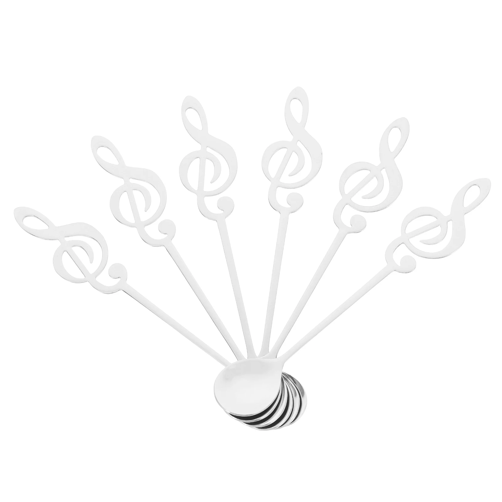

6 Pcs Musical Note Dessert Spoon Spoons Espresso Teaspoons Silver Stainless Steel
