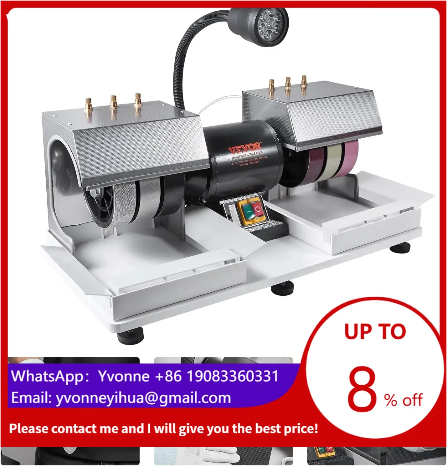 

Cabbing Machine, 6" 1/4HP 1800rpm Efficient Lapidary Rock Grinder Polisher With Lamp & Water Pump Gem Faceting Machine