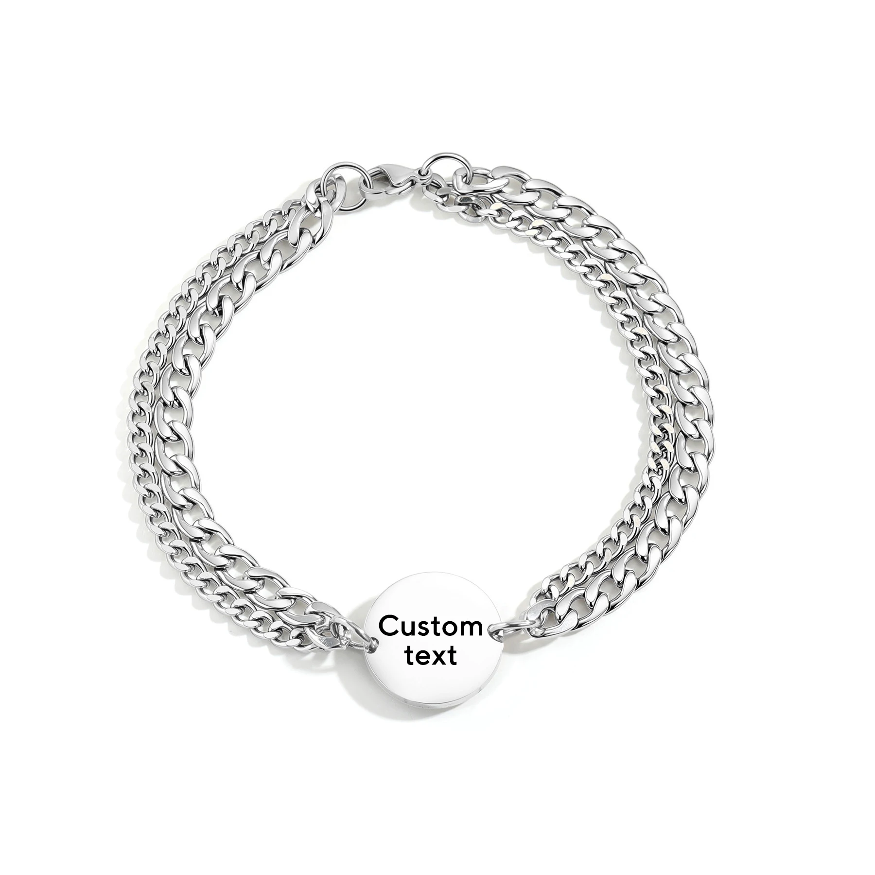 Personalized Customized Inscription Name Engrave Bracelet for Women Double Chain Stainless Steel Bracelets Men Wholesale Jewelry