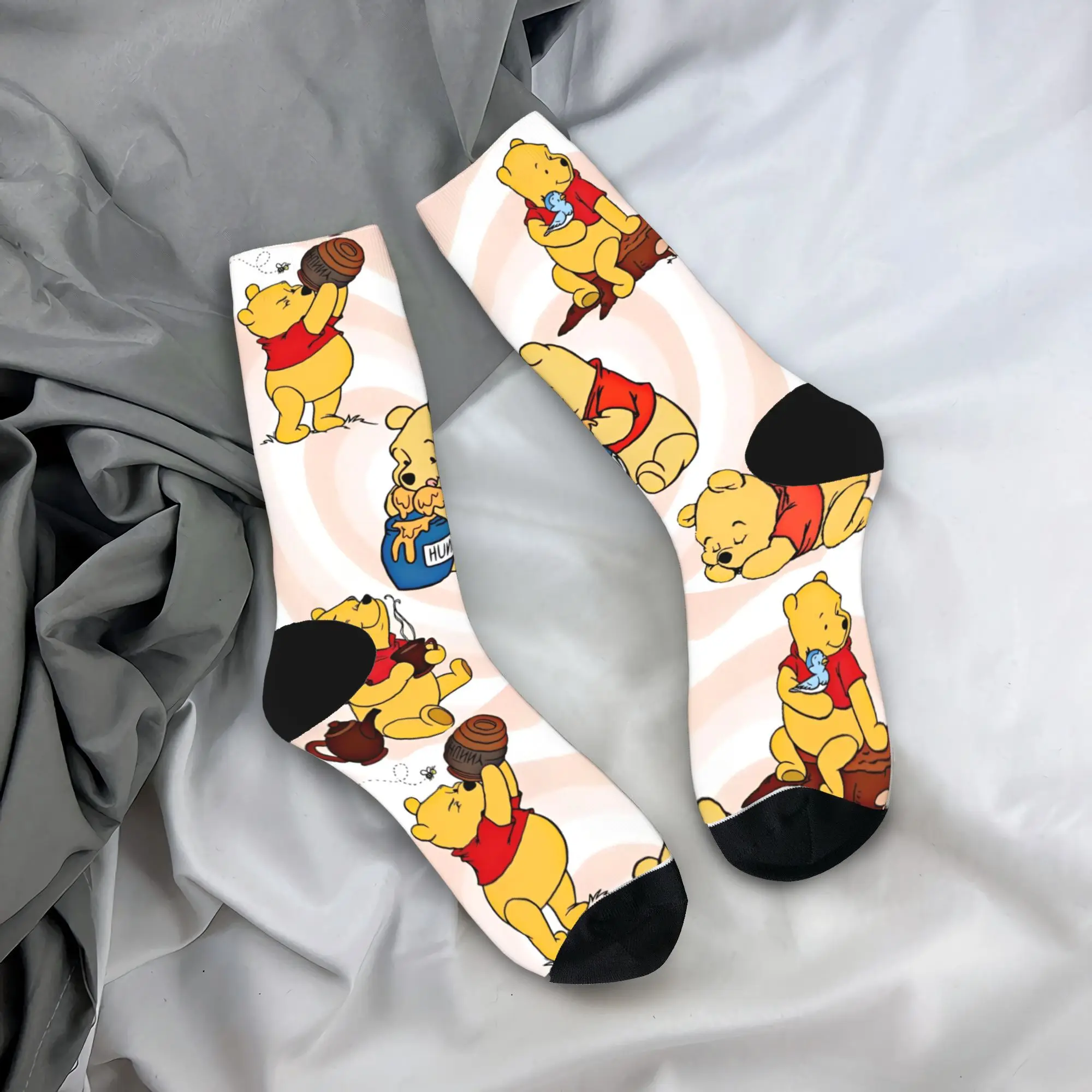 Winnie The Pooh  Socks Heart Anti Skid Stockings Unisex Men Comfortable Running Socks Winter Novelty Design Socks