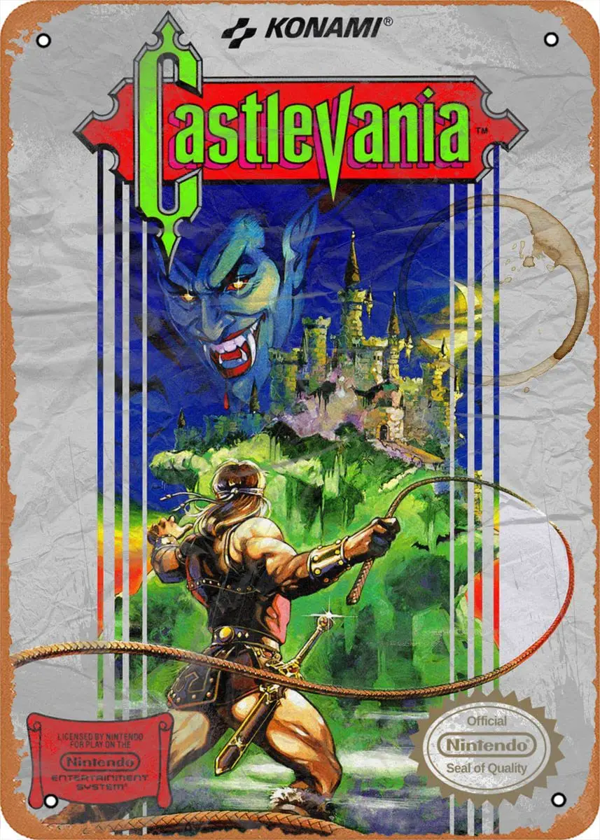 Ysirseu Classic Arcade Video Game Poster Metal Tin Sign NES Castlevania Box Art Video Games Wall Art Decor Tin Sign-8x12inch