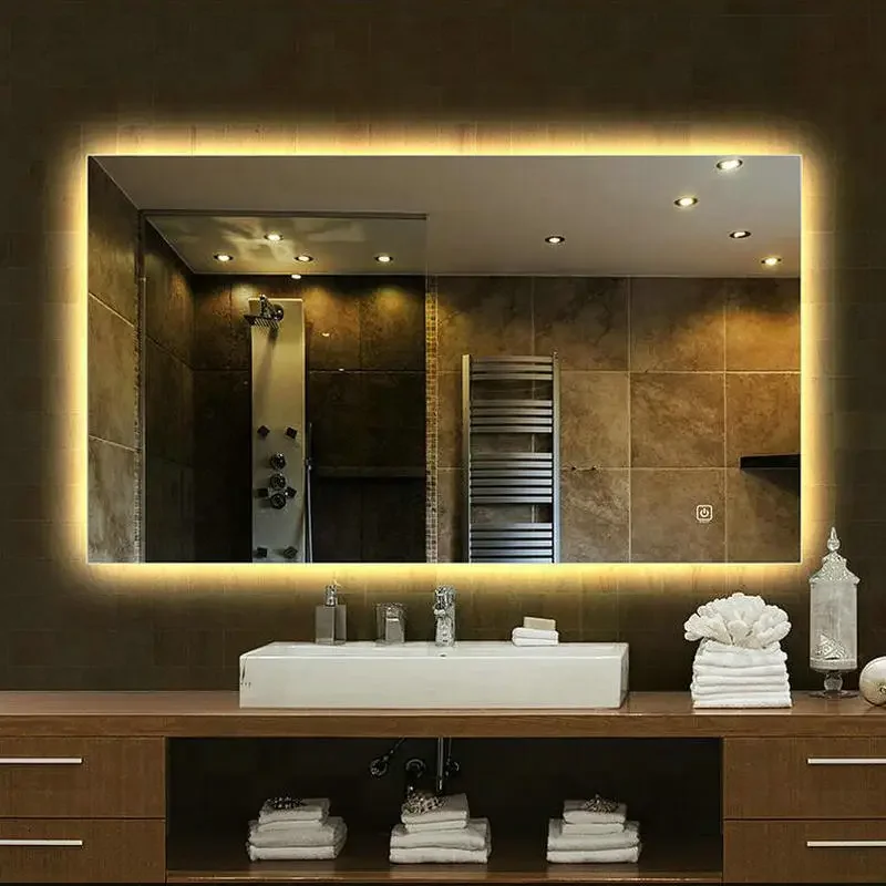 Smart Rectangular Siliver Coating  High Quality Refection Two Color LED Bathroom Mirror