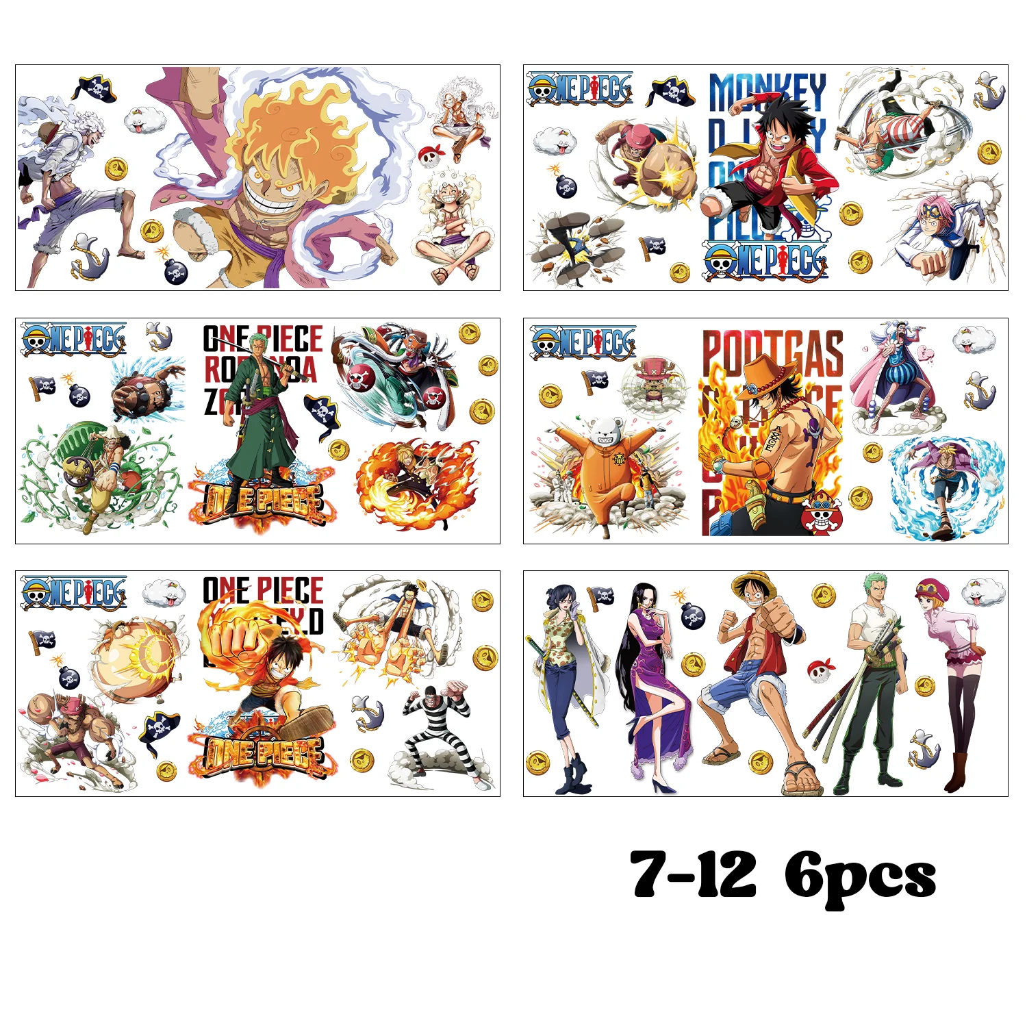 12pcs/set ONE PIECE UV DIY Decoration Decals Luffy Zoro  3D Transfers Uvdtf Tumbler Seal Stickers 16oz Uv Dtf Cup Wraps Stickers view 5