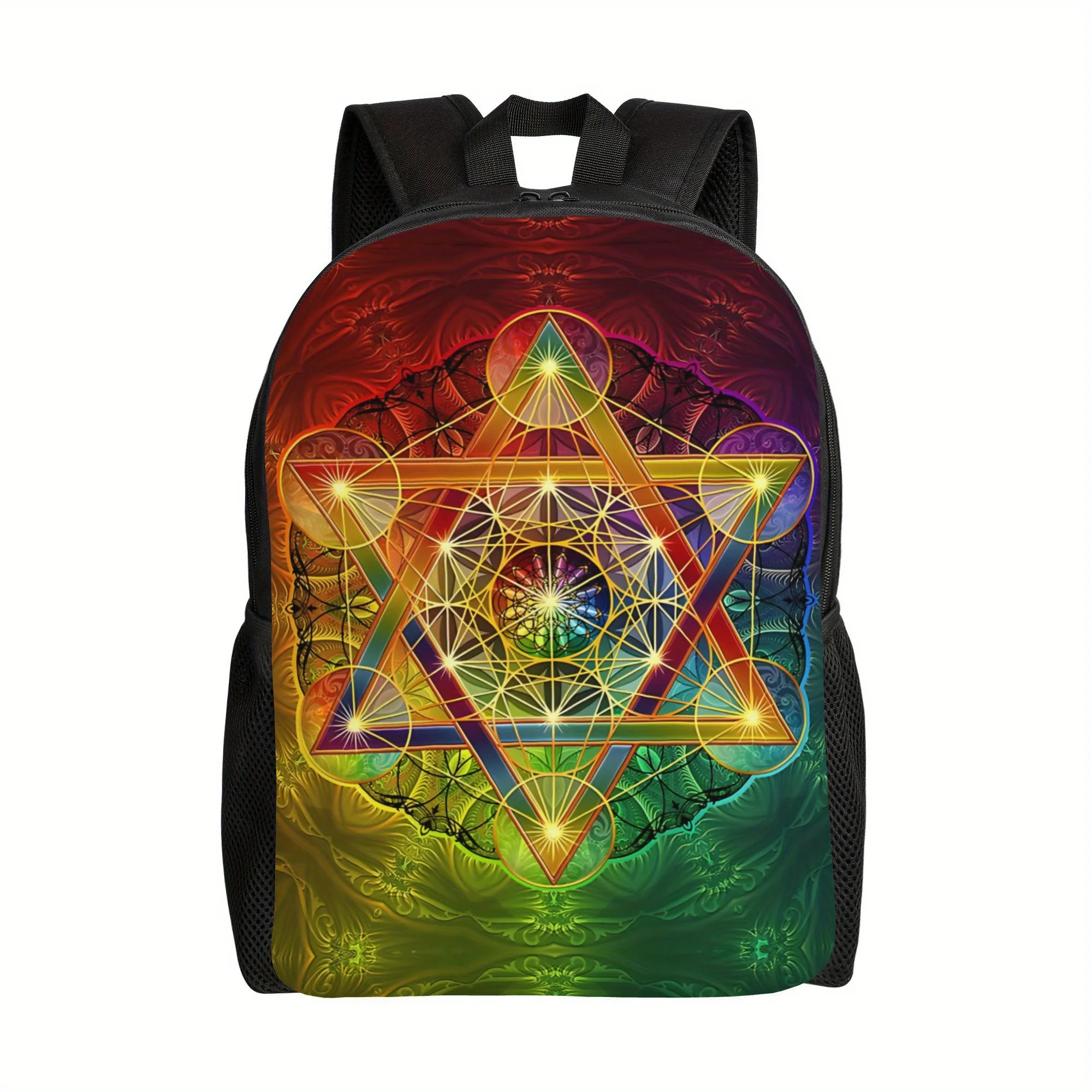 Men's Metatron Cube Backpack - Stylish Vitality Mandala Design, Adjustable Shoulder Strap, Multiple Compartments