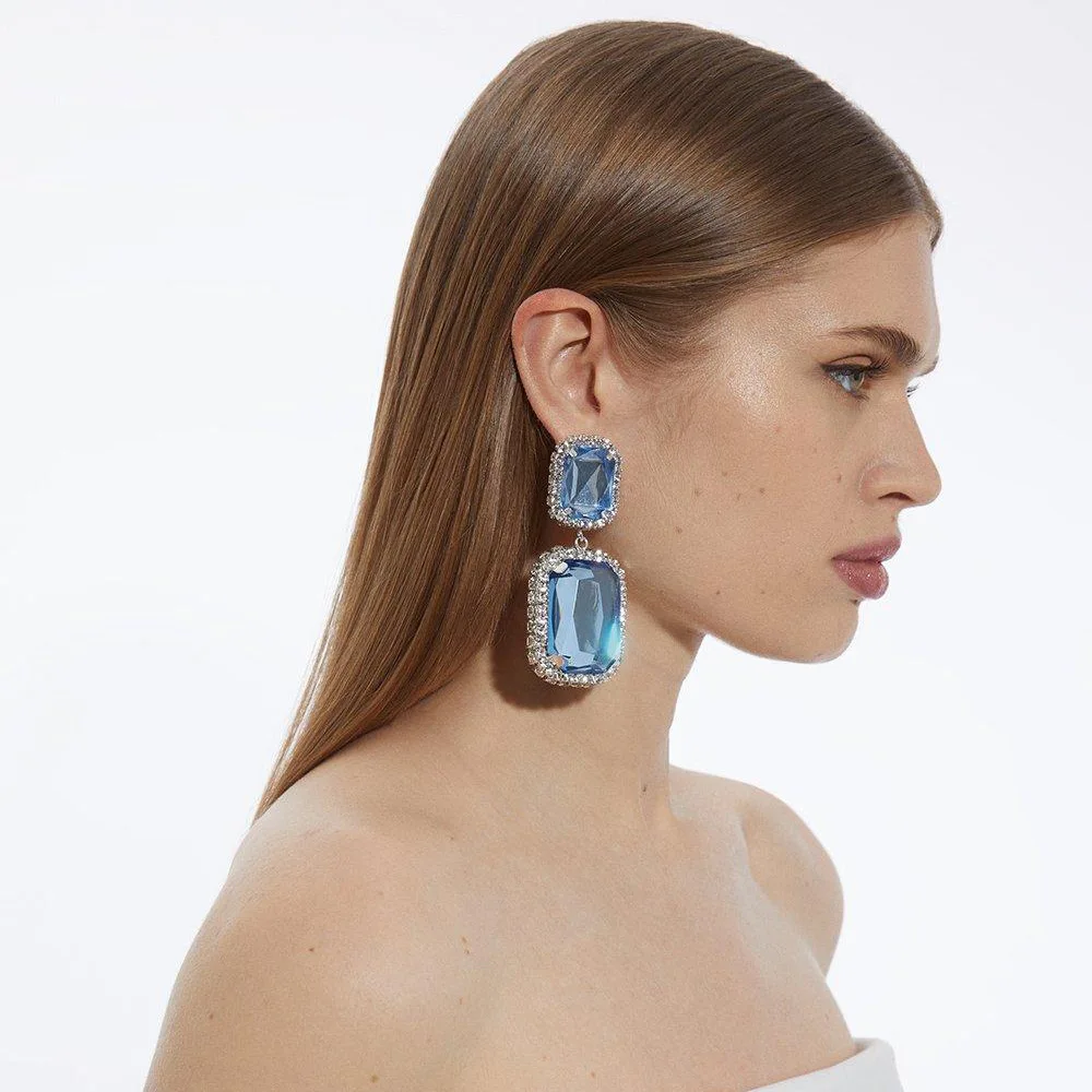 

Трендовые квадратные серьги-капли с синими стразами для женщин, цепочка с кисточками и когтями, женские серьги, вечерние, свадебные, модные ювелирные изделия, подарок