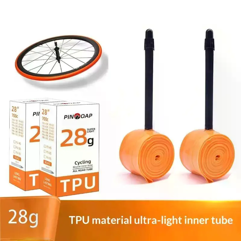 28g Orange Bike TPU Inner Tube 700X18 25 28 32 Road Bicycle TPU Material Tire 45/65/85mm Length French Valve - view 5