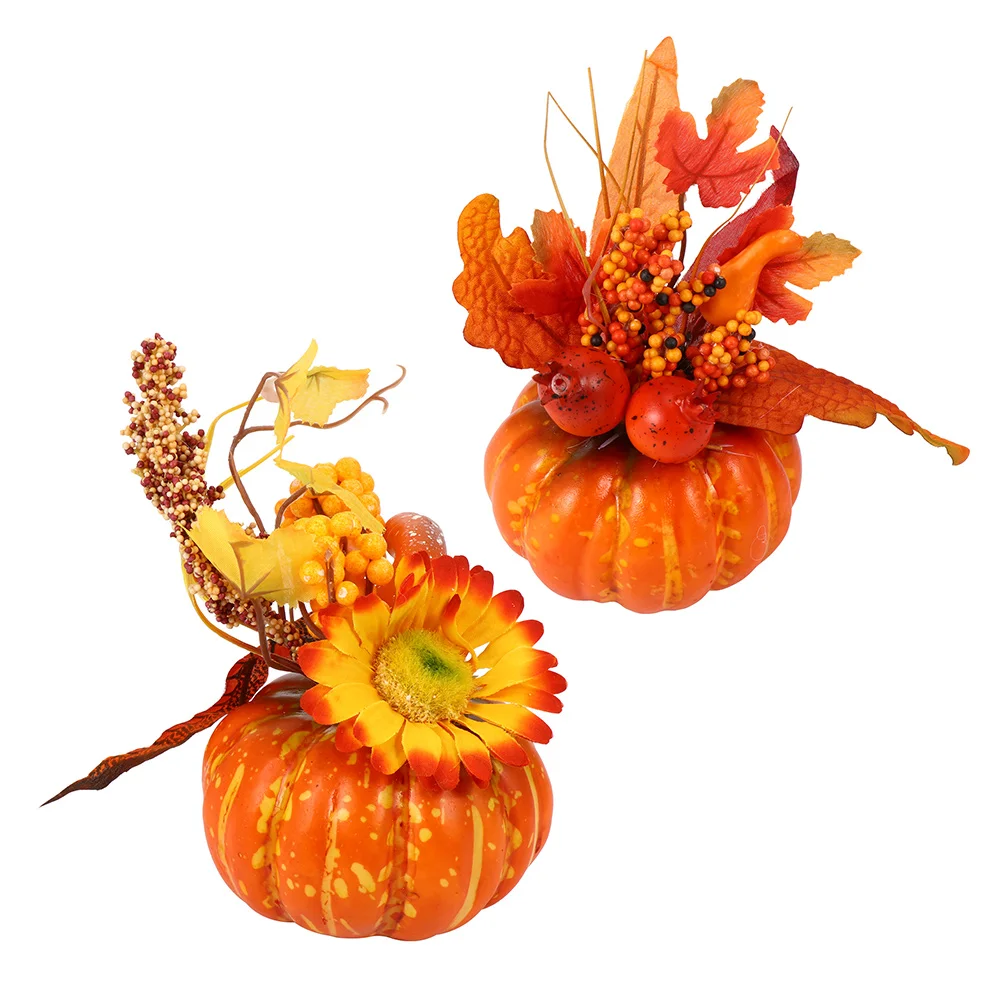 

2 Pcs Pumpkin nament Artificial Decor Model Halloween Thanksgiving Foams Pumpkins Props Fall Festival Centerpiece