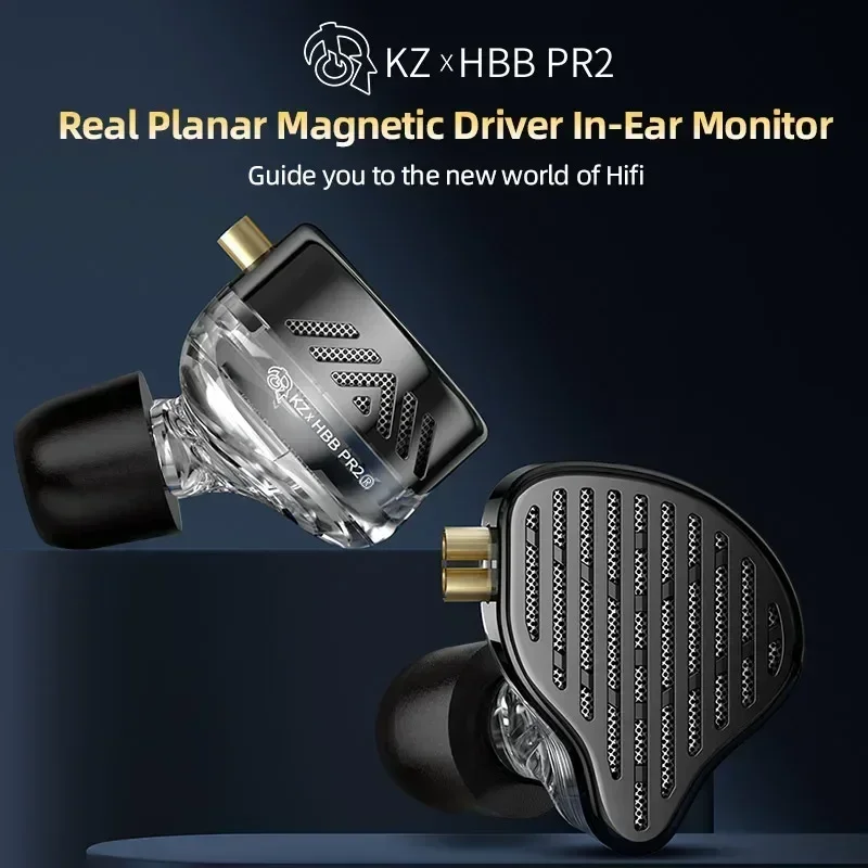 KZ x HBB PR2 Planar Magnetic IEMs - سماعات HiFi من النوع C مع ميكروفون وكابل فضي 784 للألعاب/البث المباشر (رمادي)