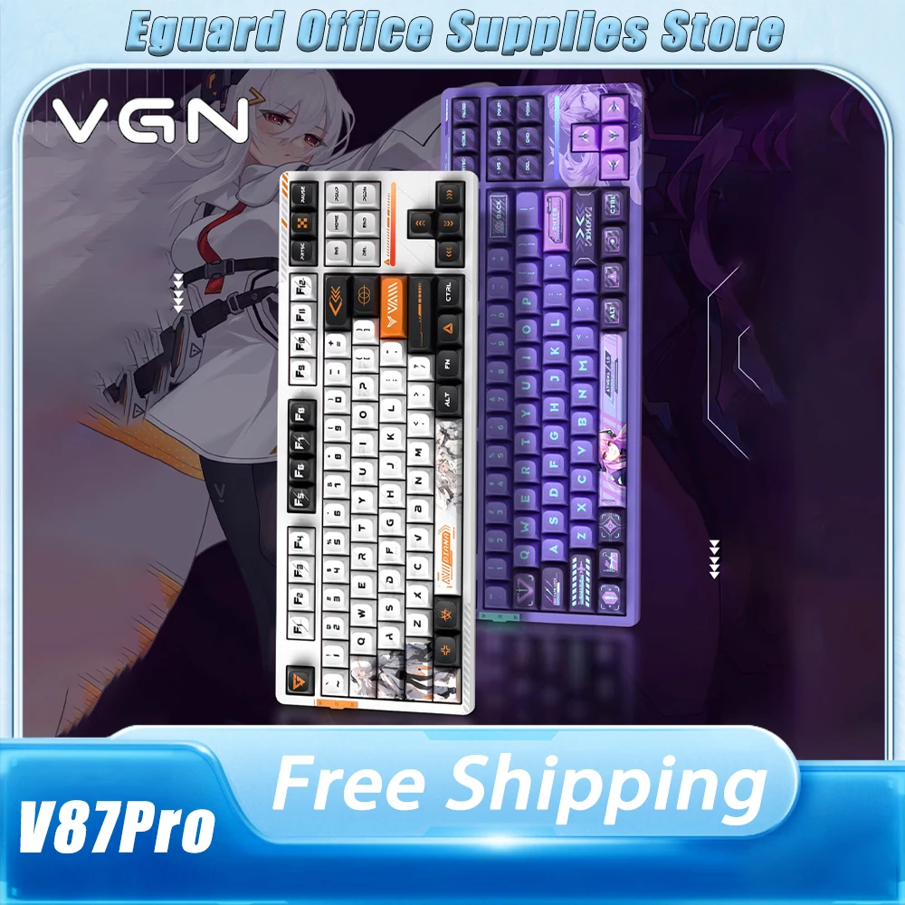 VGN V87pro Mechanical Keyboard Three Mode Dynamic RGB Hot Swap Gaming Keyboard PBT Keycap Gasket Ergonomics Office Pc Gamer Win