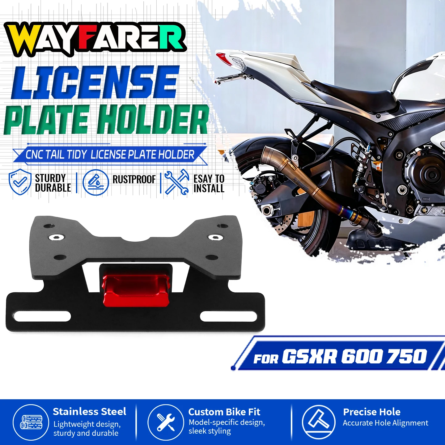 For GSXR GSX-R 600 750 GSXR600 GSXR750 2008-2010 Motorcycle CNC Rear License Plate Holder Tail Tidy Fender Eliminator Mount
