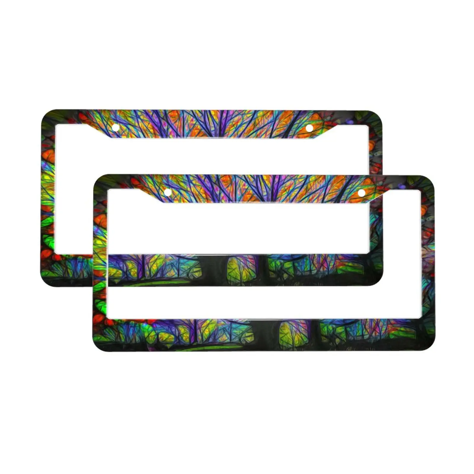 Colorful Tree Branches Pattern American Standard Aluminum Alloy Car License Plate Cover Car Accessories Waterproof License Plate
