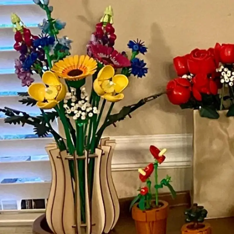Puzzle Vases For Flowers Flower Bouquet Building Set 3D Puzzles Vase Handcrafted Wood Flower Vase With Display Stand Elegant