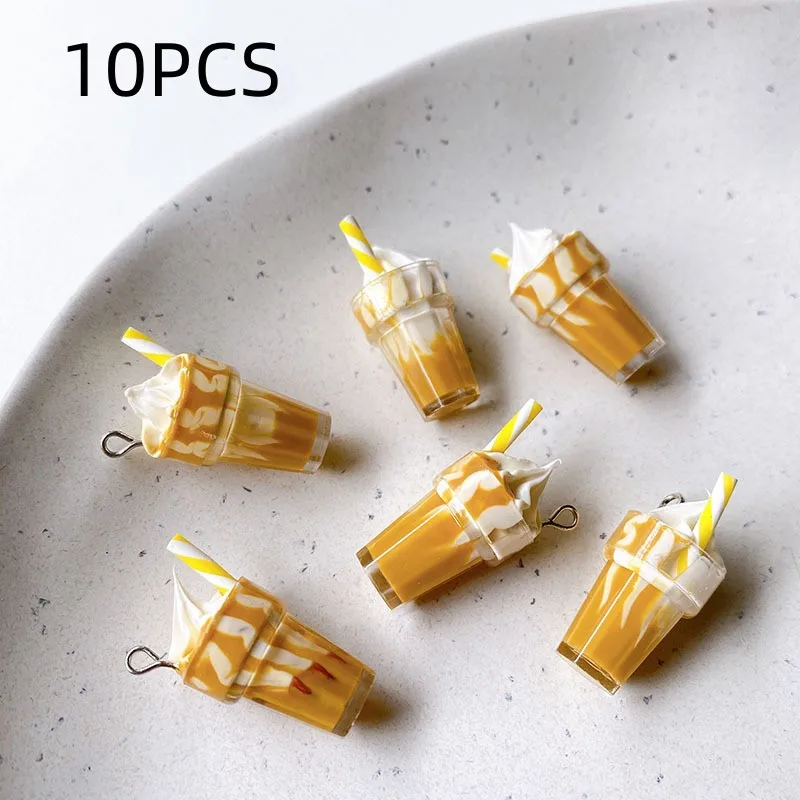 10PCS Simulated pearl milk tea cup keychain pendant, ice cream cup creative pendant, DIY resin accessories view 2
