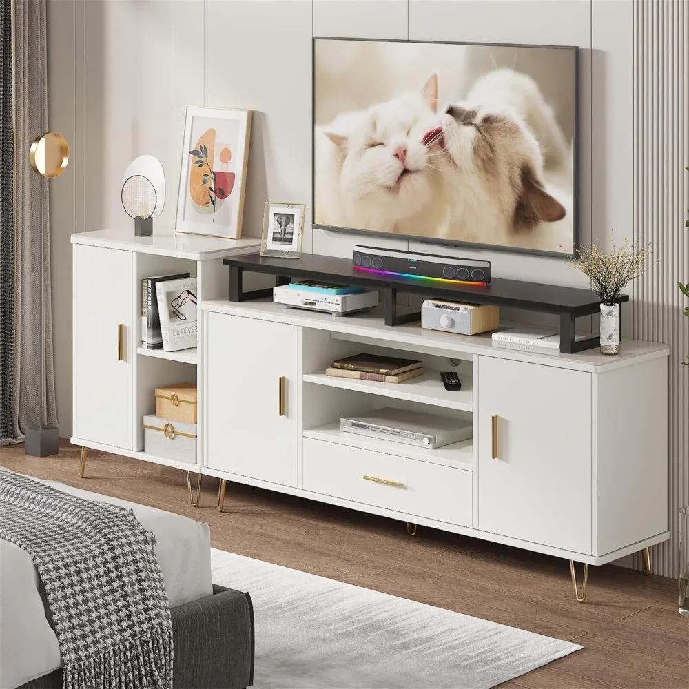 توصيل مجاني - رافعة تلفزيون كبيرة مقاس 59 بوصة للتلفزيون مقاس 32-75 بوصة، ورف حامل تلفزيون بأرجل فولاذية، وحامل تلفزيون على الطاولة للمنزل