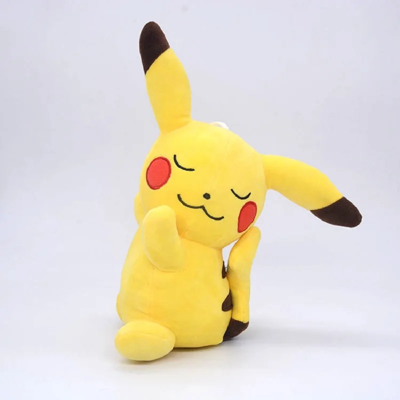 Pokémon Pikachu dormindo bonecas de pelúcia para crianças, figura anime, modelo recheado de bichinho, brinquedinho, presentes de Natal, novo, 20-25cm