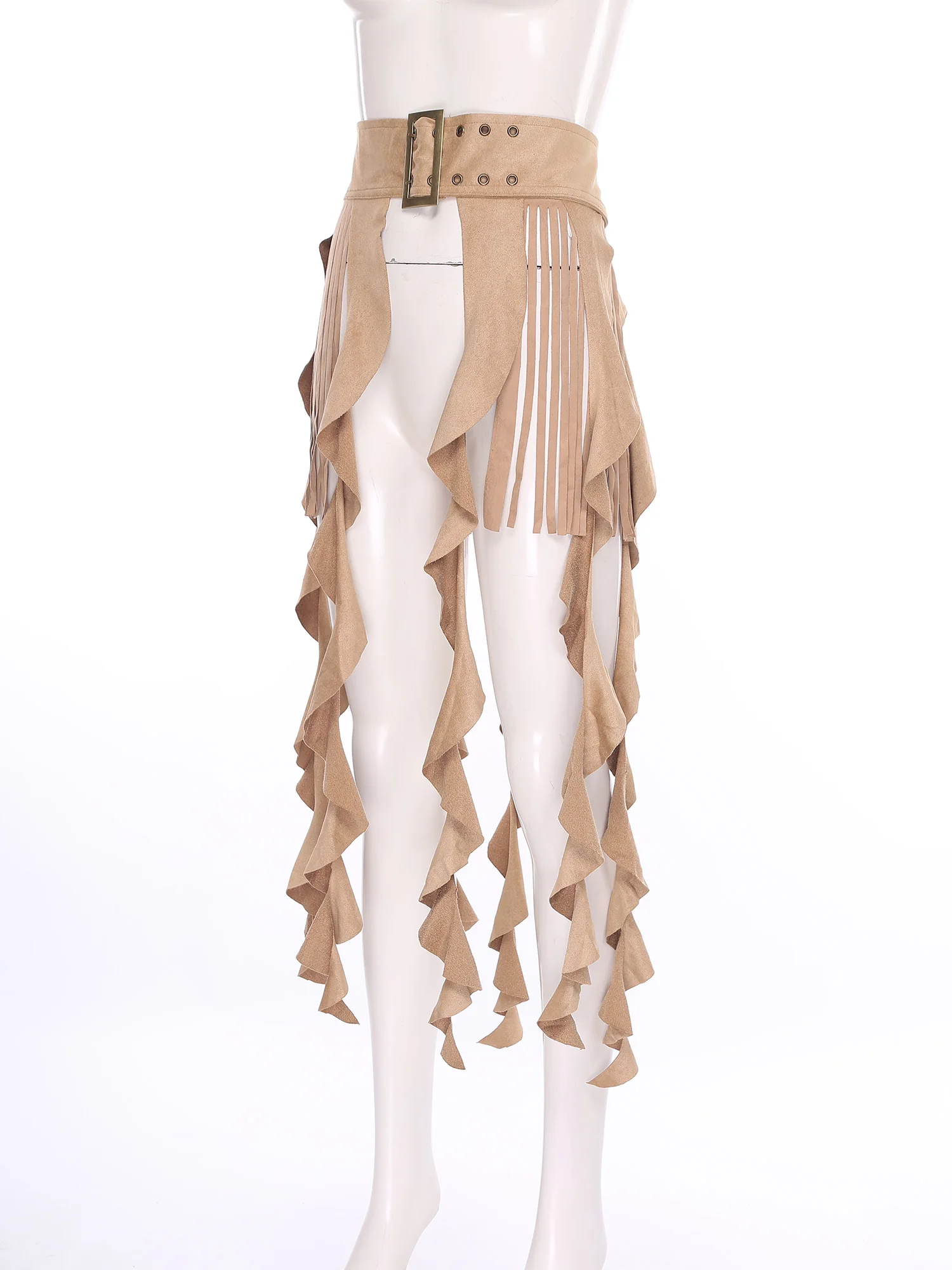 

Womens Cowgirl Tassel Waist Belt Skirt Buckled Adjustable Waistband Fringe Cascading Ruffled Skirt Layering Accessories Clubwear