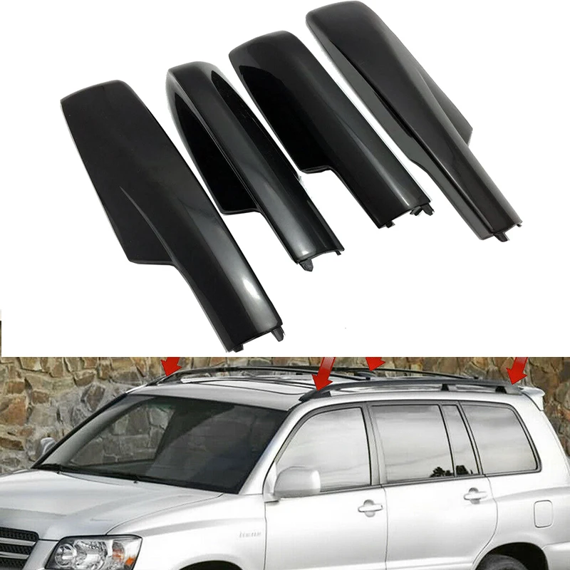 For Toyota Highlander 2001 2002 2003 2004 2005 2006 2007 Black ABS Roof Rack Bar Rail End Leg Cap Replacement Cover Shell 4PCS