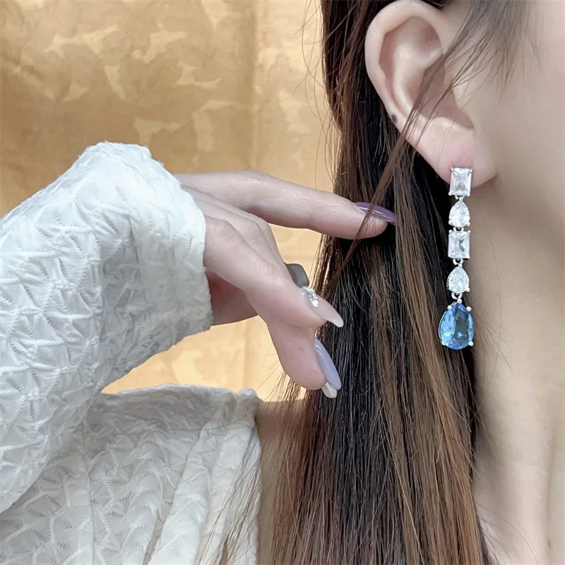 925 sterling silver color treasure emerald ear hanging tassel sweet cool female niche design temperament high-end ear studs
