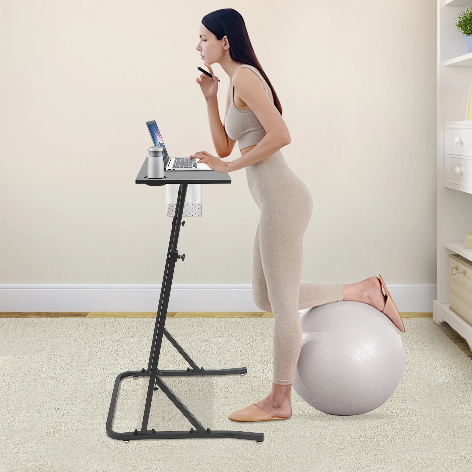 

Adjustable Standing Desk for Home Office Fitness with Cup Holder Use with Exercise Bike or Treadmill Workstation