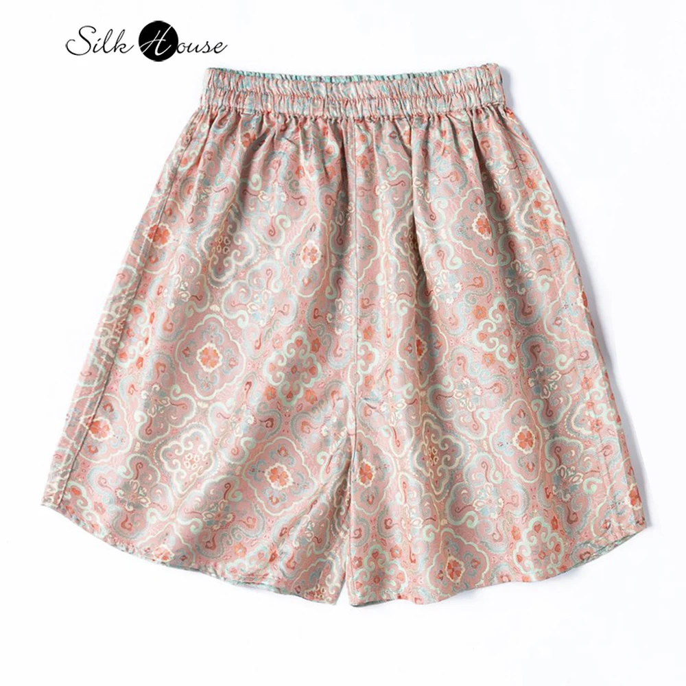 

Women's Fashion Summer Clothing 100% Natural Mulberry Silk Shu Brocade Double Sided Wearing Exquisite Jacquard Loose Shorts