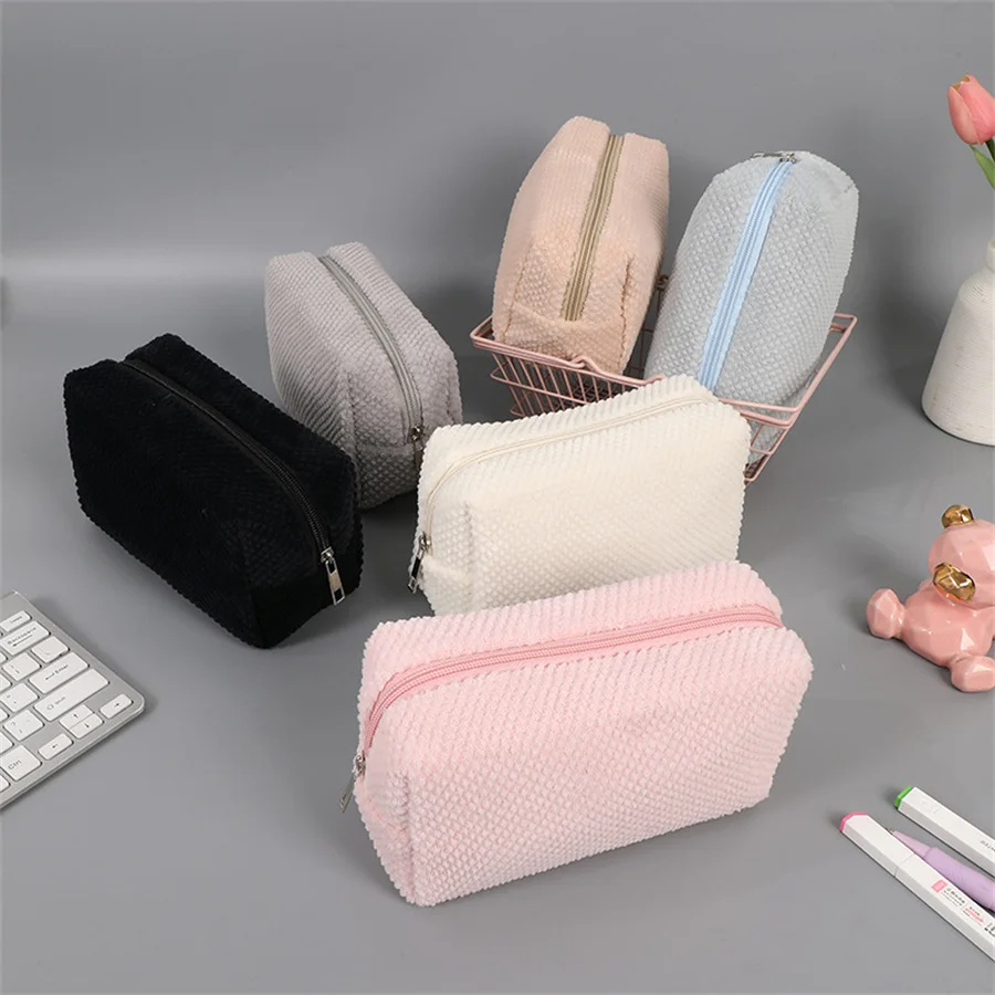 

Solid Plush Cosmetic Lipstick Storage Bag Pencil Case Women Girls Makeup Handbags Travel Organizer Pouch Pen Bags Toiletry Kit