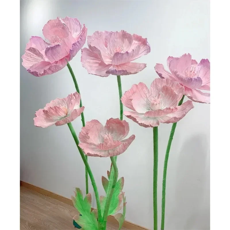 Pink color flowers large size artificial giant silk paper anemone for window display home wedding decor