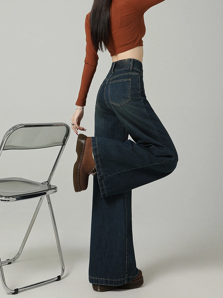 plus Size Fce Lined Thi Wide Leg Denim Jeans Women's Autumn New Loose Drapey Lazy Loose Feeling Floor Length Pants