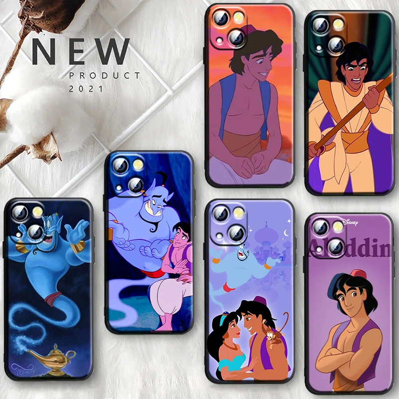 Disney Aladdin Apple iPhone Case For 16 15 14 13 12 11 Mini XS XR X Pro Max Plus Black Soft Cover