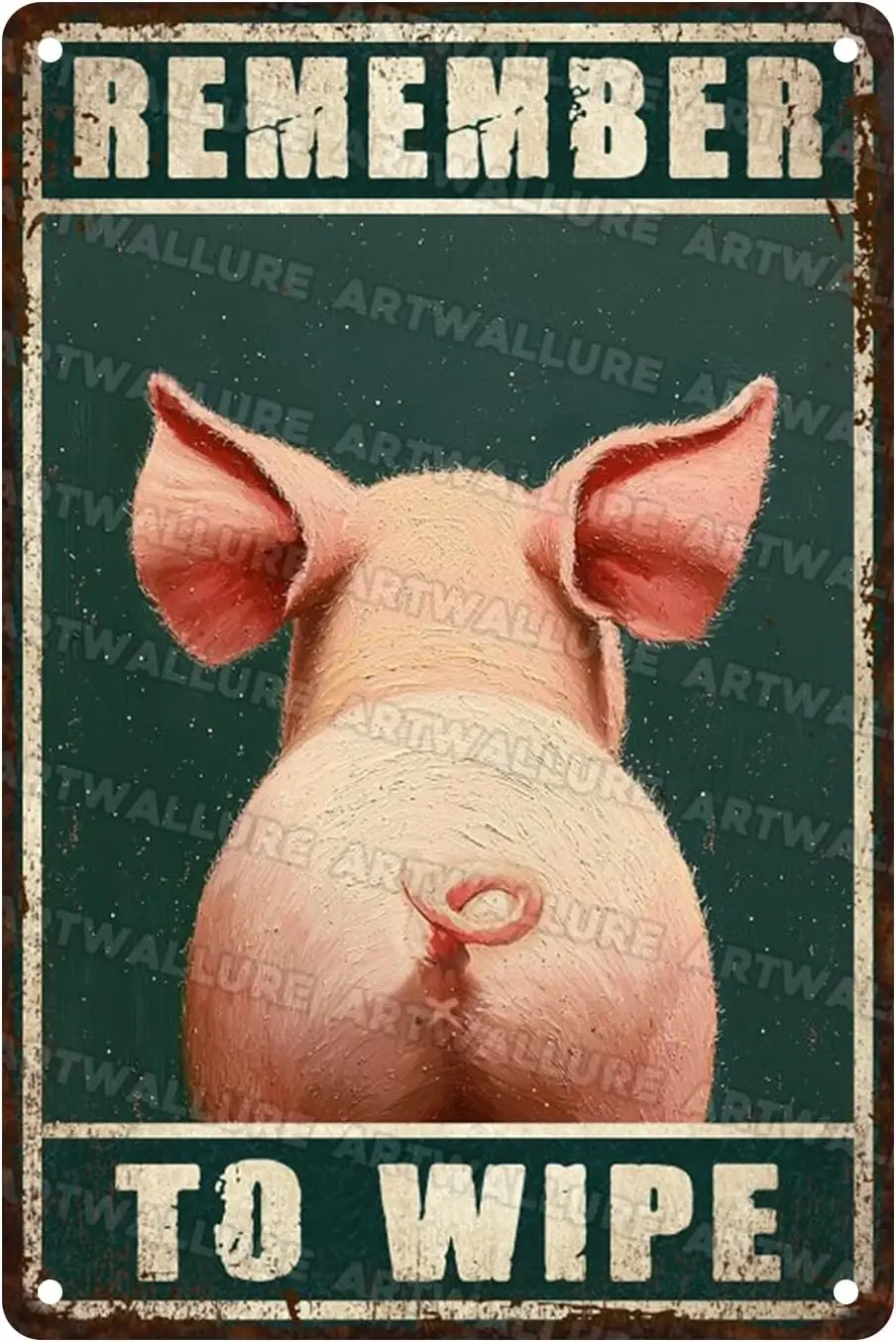 Remember to Wipe Funny Bathroom Decor for Home Toilet Cute Pig Poster Art Retro Wall Decor for Washroom WC Bathroom Garage Man C