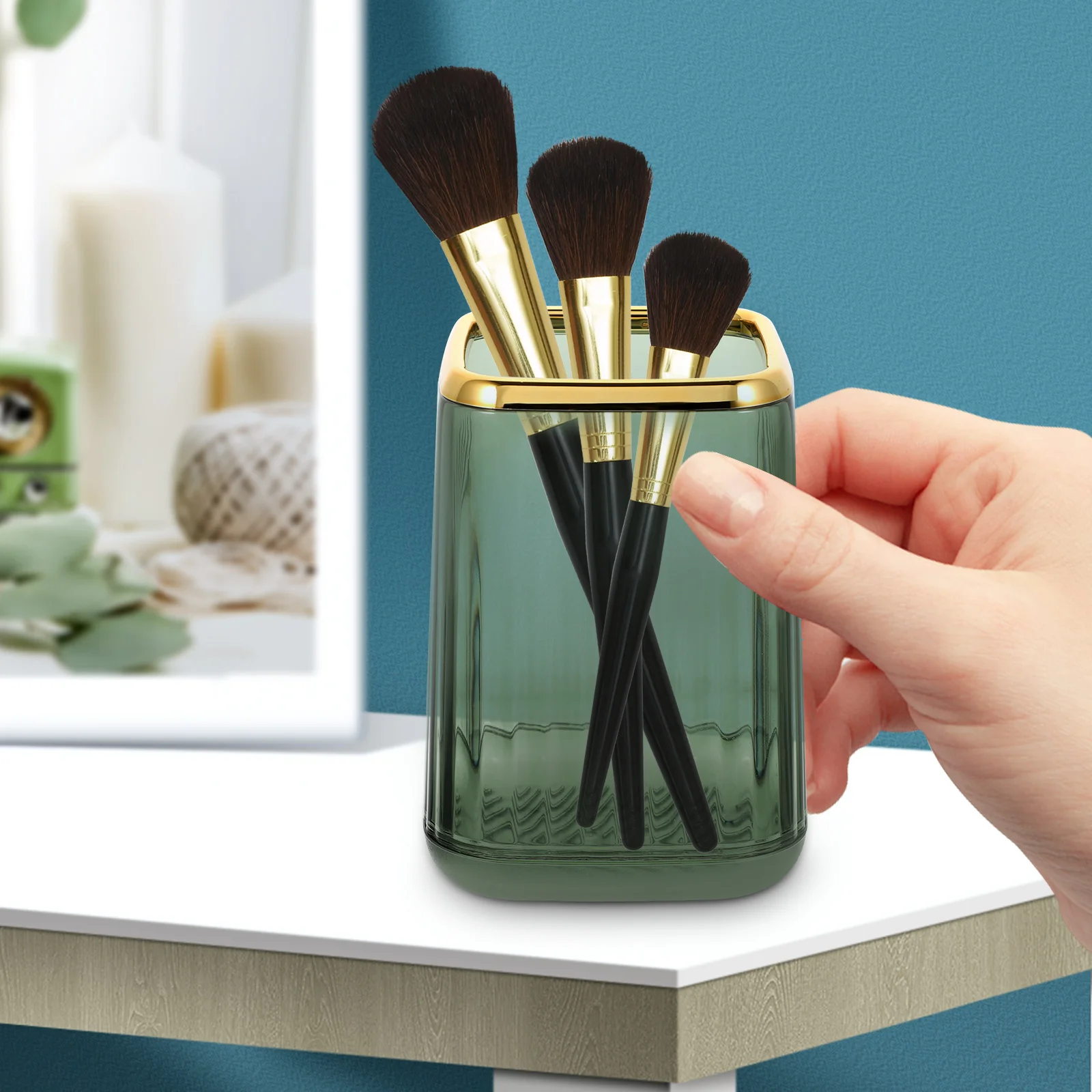 

Makeup Brush Holder Stationery Storage Box Green ABS Durable Pen Container Organizer For Vanity Practical Long Term Use