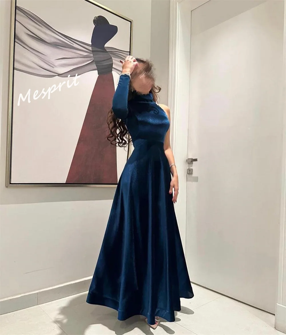 Um ombro-A-Line Prom Dress, vestido até o chão, strass Velour, personalizado, de alta qualidade