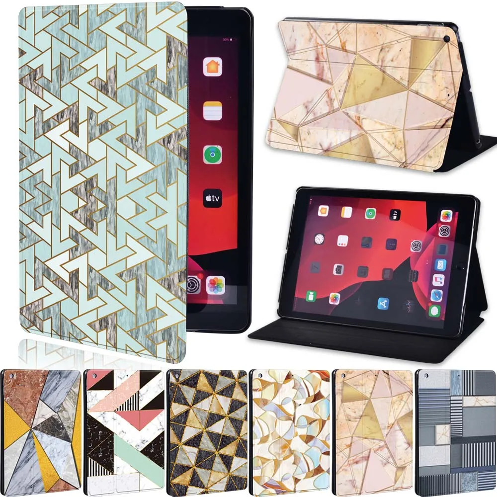 

For Apple IPad 2 3 4 /5 6 7 8 9th/Air 1 2 3 4 5/mini 1 2 3 4 5 6/Pro 11" 9.7" 10.5" Geometry Pattern Leather Stand Tablet Cover