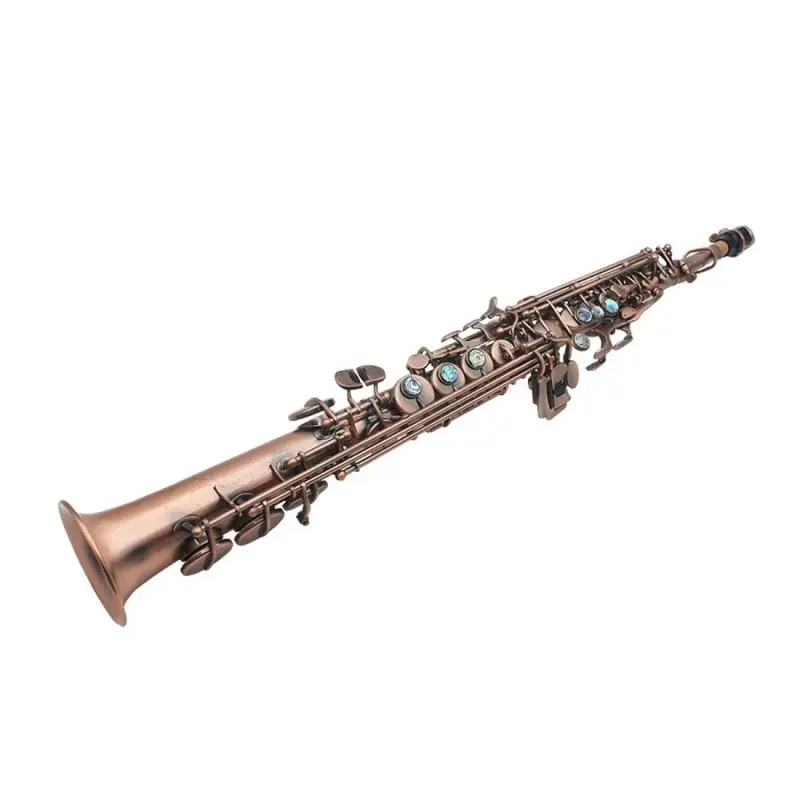 Treble Saxophone with Mouthpiece, BB Key, Retro Gold Brass Body, Abalone Shell Button, Curved Neck, Straight Neck, Gloves, Brush