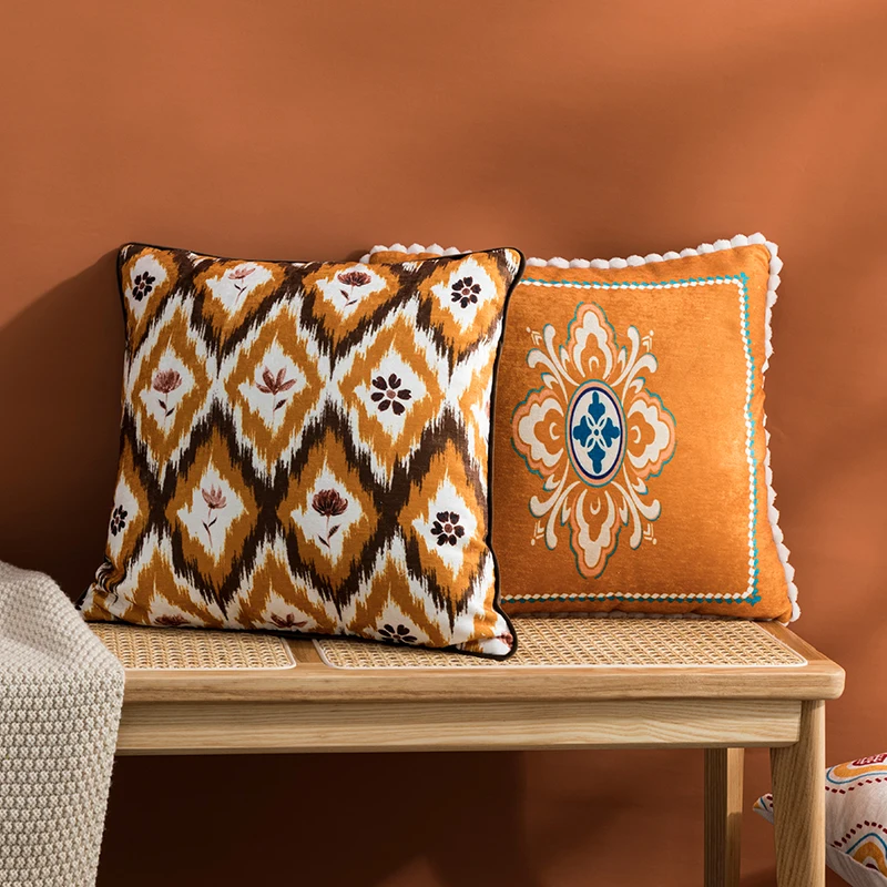 Burnt Orange Cushion Cover 45x45cm Soft Pillow Cover Abstract Geometric Printed  Home Decorative for Sofa Living Room Bedroom