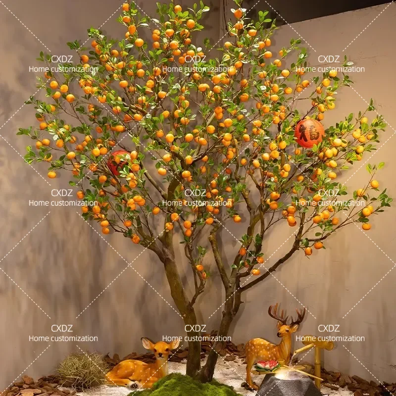 Simulation Orange Tree Indoor Outdoor Decoration New Chinese Style Fake Pomegranate Tree Large Green Plant Landscaping Window