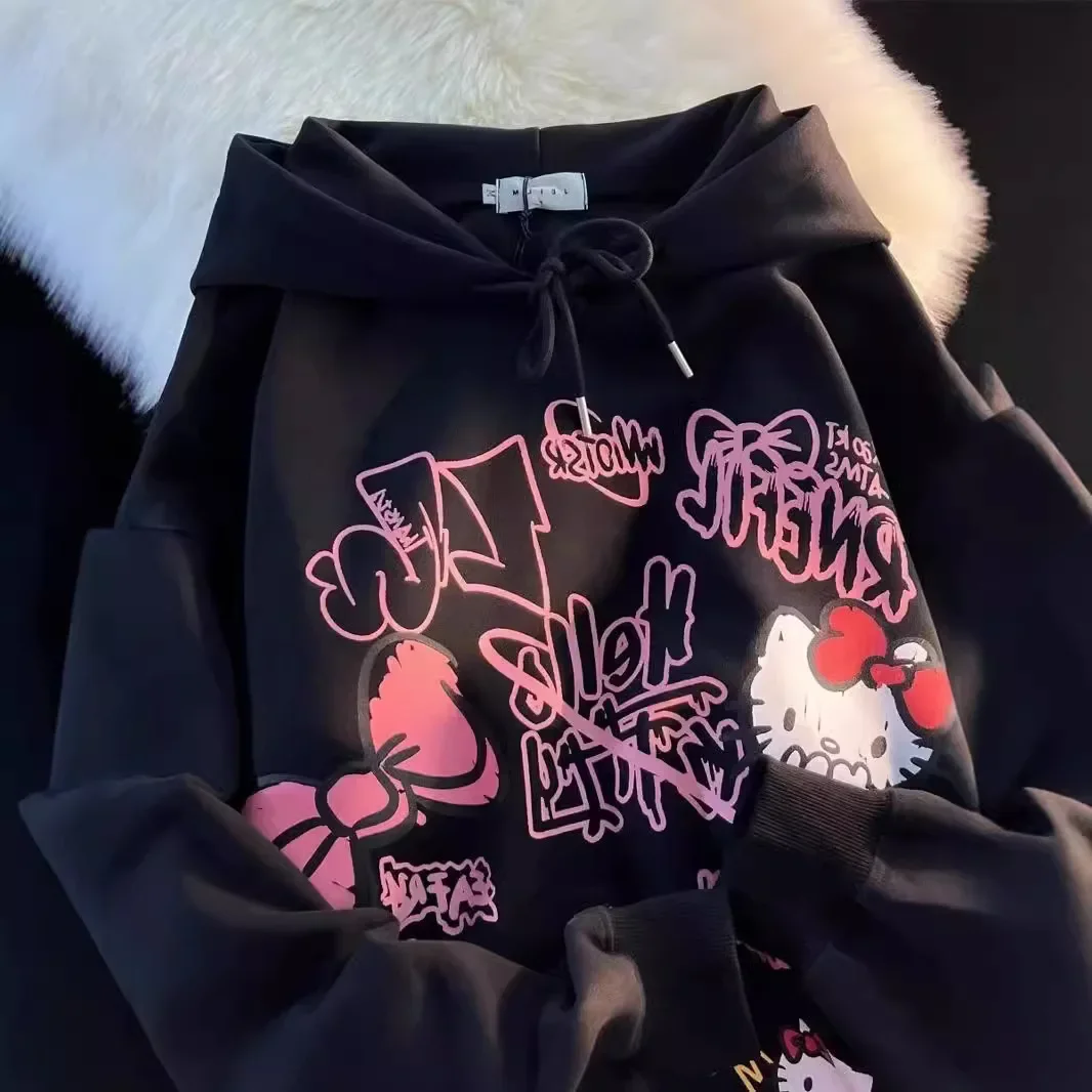 Sanrio Hello Kitty Hooded Sweatshirt Thin Women Loose Comfortable Print Cute Cartoon Y2k Jacket Lazy Kawaii Gift