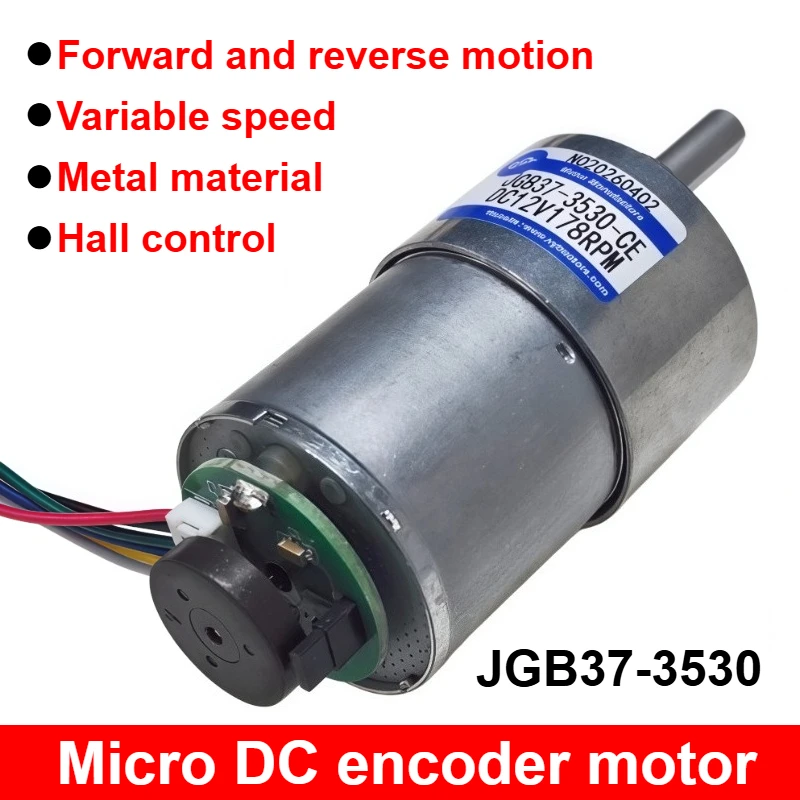 JGB37-3530 Micro DC Motor with Encoder All Metal Gear AB Dual Phase Encoder Speed Signal Feedback Reduction DC Motor High Torque