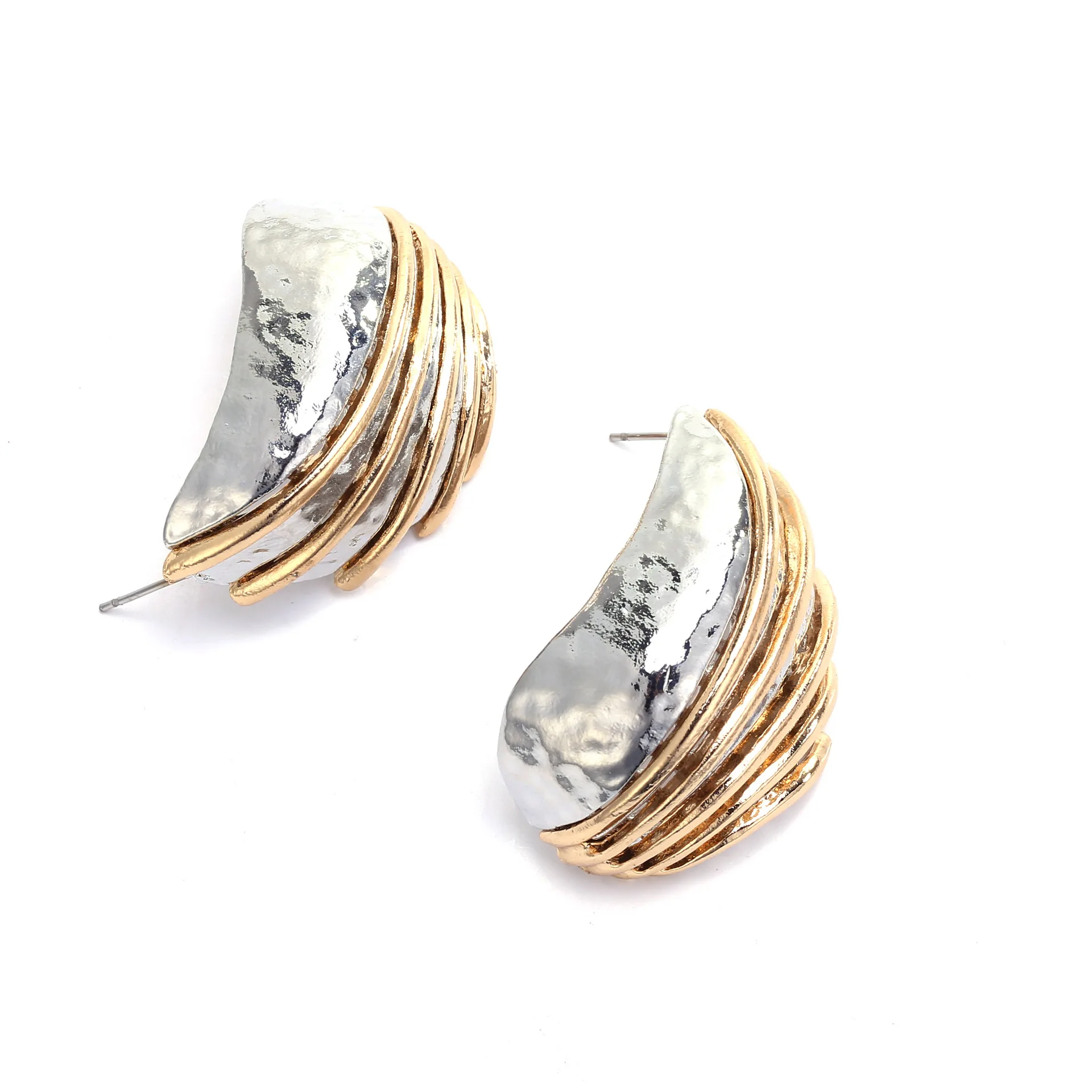 Vintage Gold-Silber-Streifen Metall-Muschel Gebogene Ohrstecker für Damen, Retro Statement-Schmuck, Modische Party-Geschenke – Detail 4