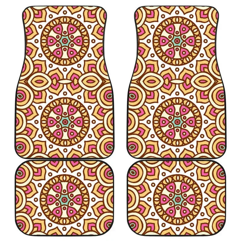 Pastel Ethnic Mandala Print Front and Back Car Floor Mats Heavy Carpet Front and Rear Full Set 4PCs Pack