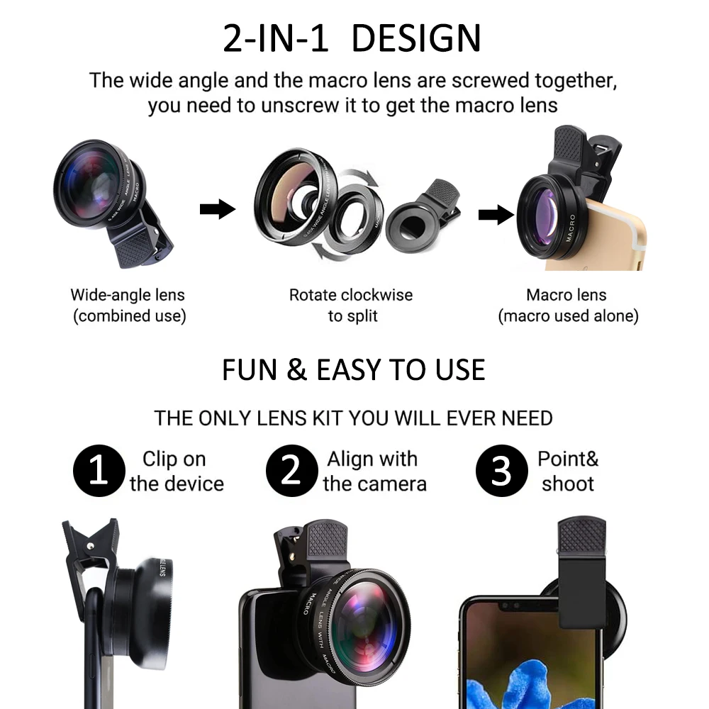 Mcoplus 0.45X سوبر زاوية واسعة عدسة ماكرو كاميرات الهاتف مجموعة عدسات لسامسونج أندرويد الهاتف الذكي iPhone16 15 14 13 12 11 MAX XS X