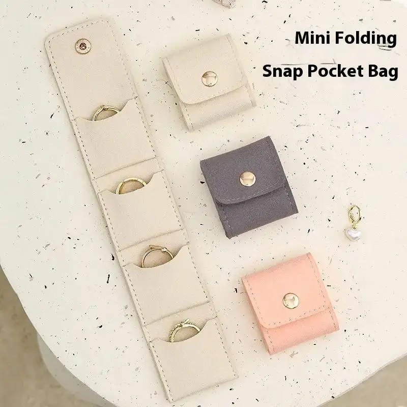 Cute Small Microfiber Snap Closure Bags Jewelry Folding Storage Bags Stud Earring Ring Charm Necklace Organizer Gifts Pouches