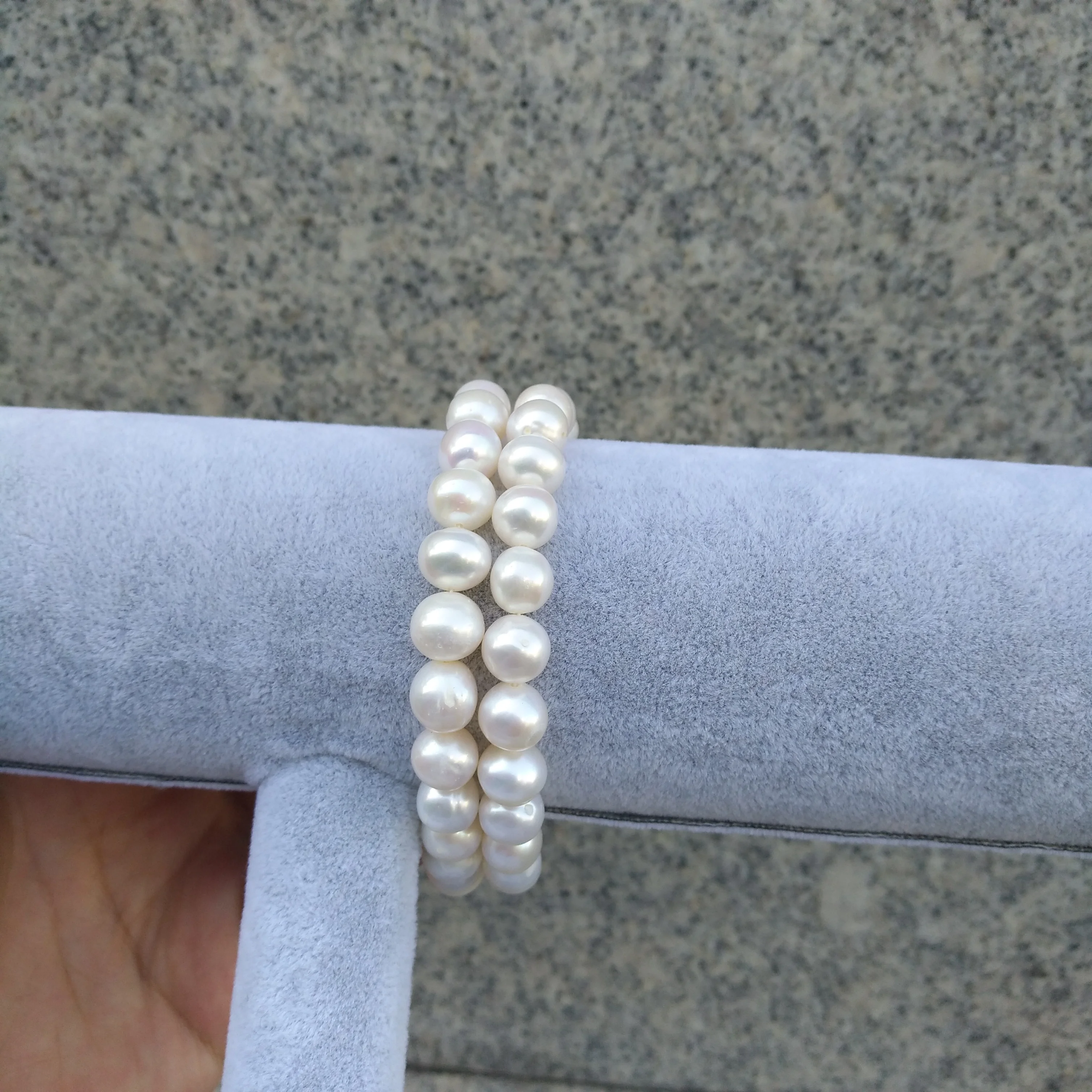 2 Row AAA+ 8-9mm Round South Sea White Pearl Bracelet 7.5-8