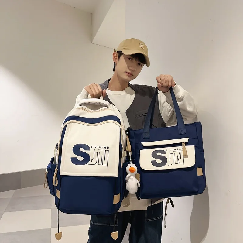 Simple Backpack Large Capacity Korean Style Trend Letter Printing Lightweight Student Couple New Mixed Colors Zipper Schoolbag