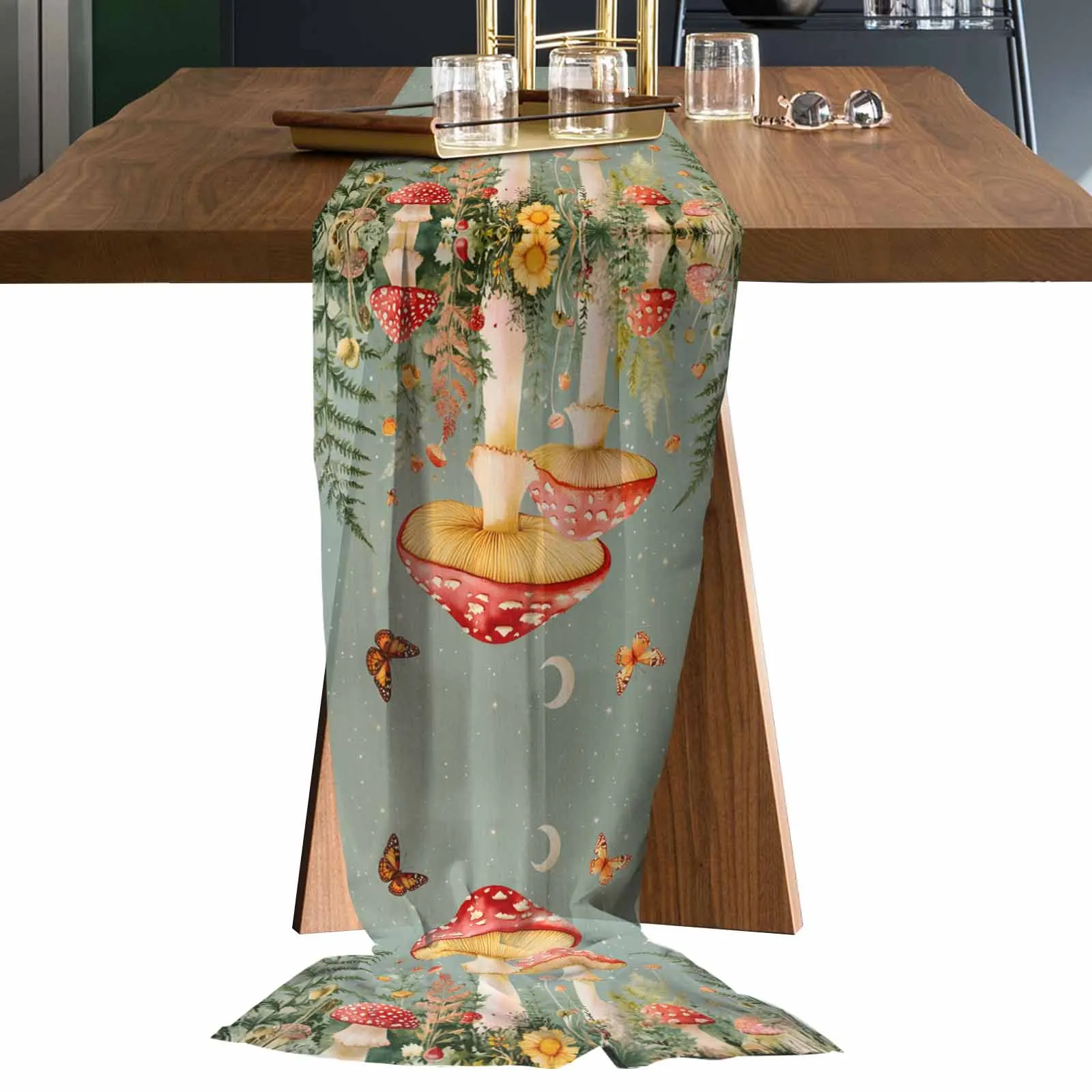 

Fairy Tale World Mushroom Butterfly Sheer Chiffon Table Runner Wedding Party Birthday Tulle Voile Tablecloth