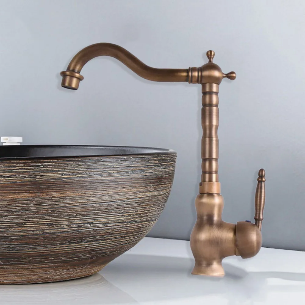 ทองเหลืองโบราณเดี่ยวหมุนห้องน้ําอ่างล้างหน้าก๊อกน้ํา Cold & Hot Mixer Tap asf118