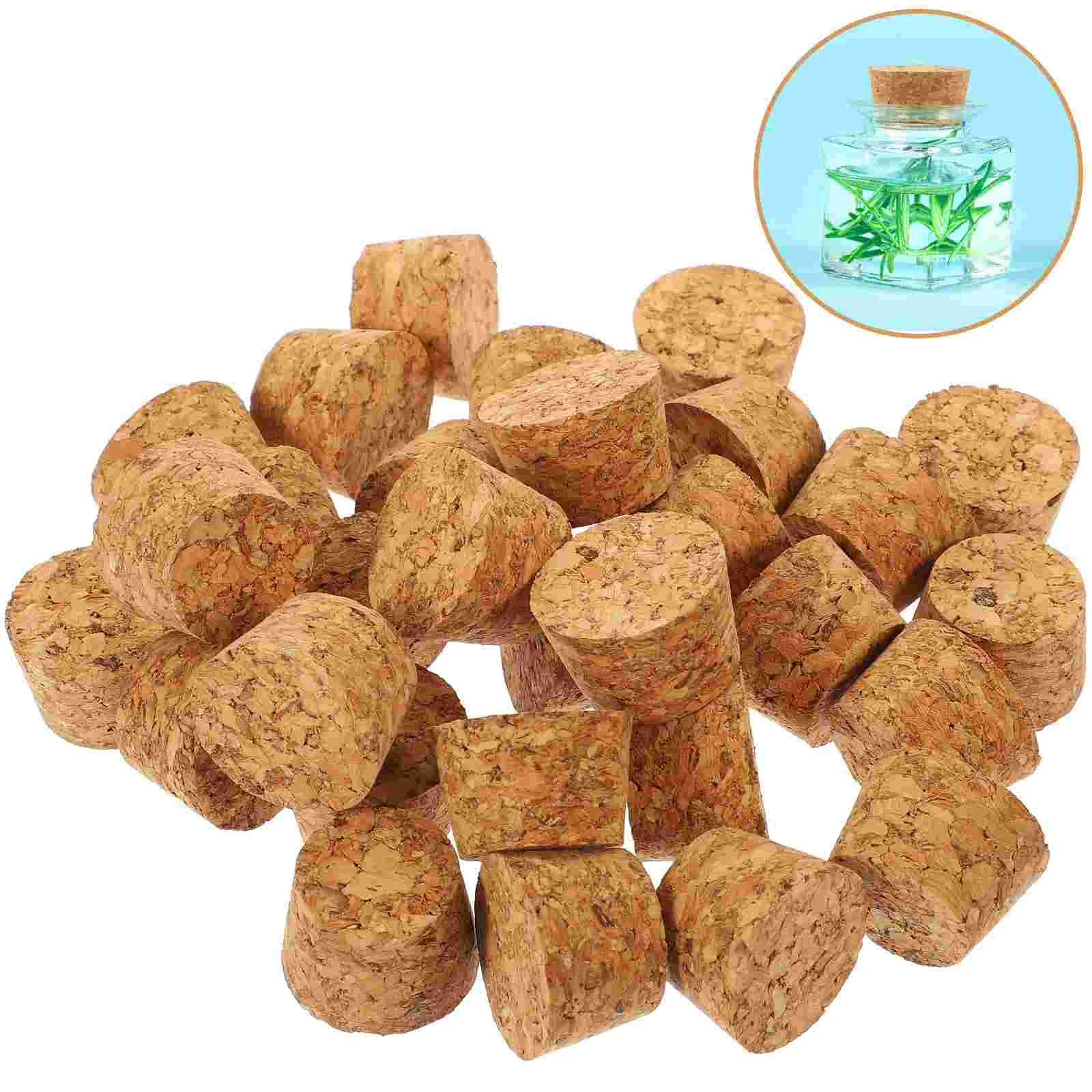 30 Pcs Vacuum Pump Glass Bottle Cork Man Waterbottle Honey Jar Wood Stopper Wooden