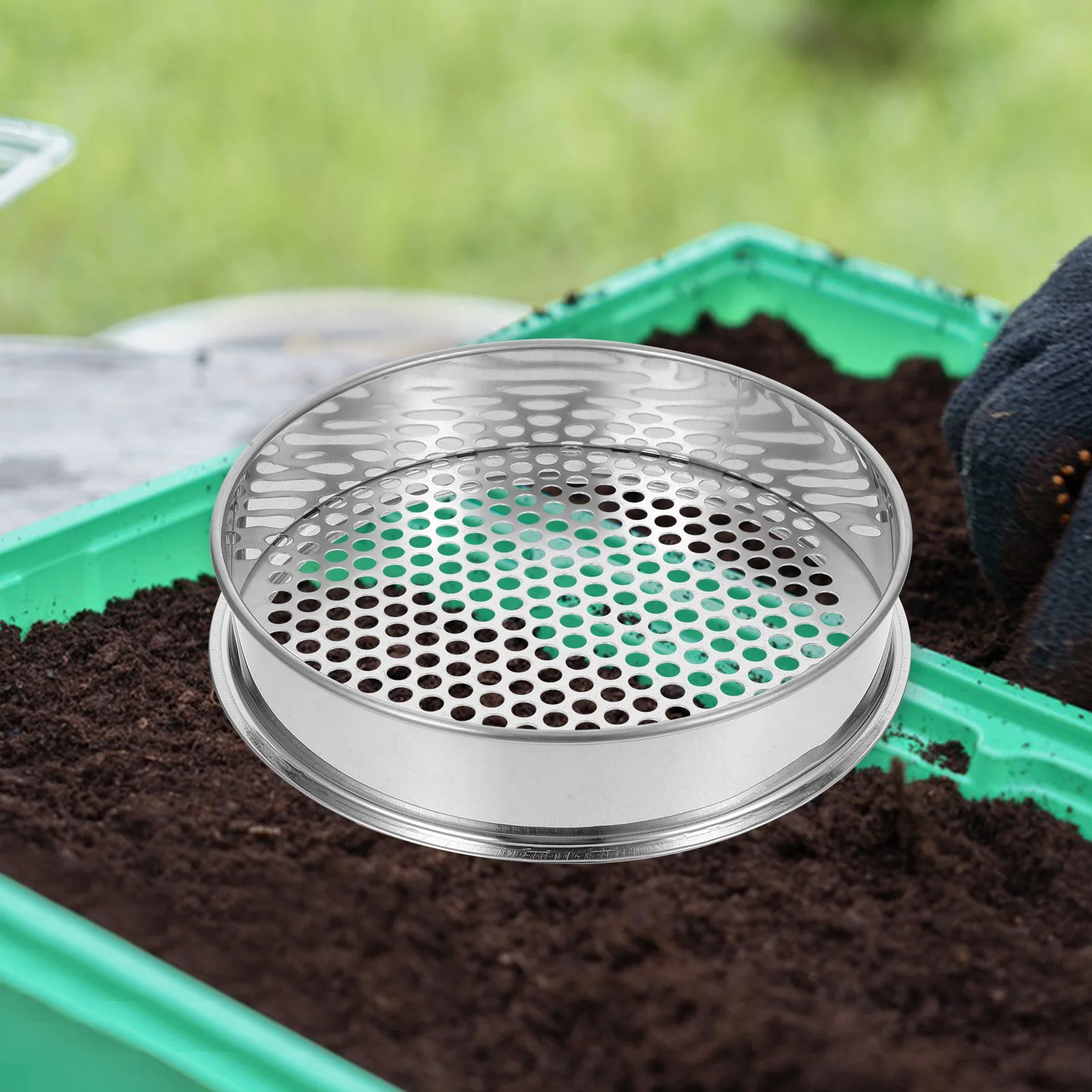 

20Cm Round Soil Sifter Stainless Steel Mesh Sieve for Gardening Compost Sand Dirt Gravel Rock Sorting Tool Fine 7Mm Screen